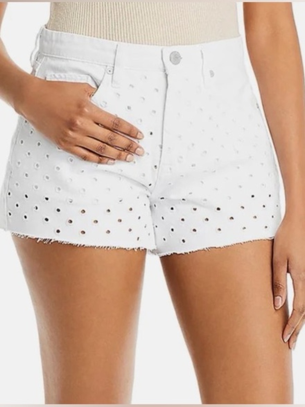 Blank NYC White Eyelet Frayed Hem Denim Shorts